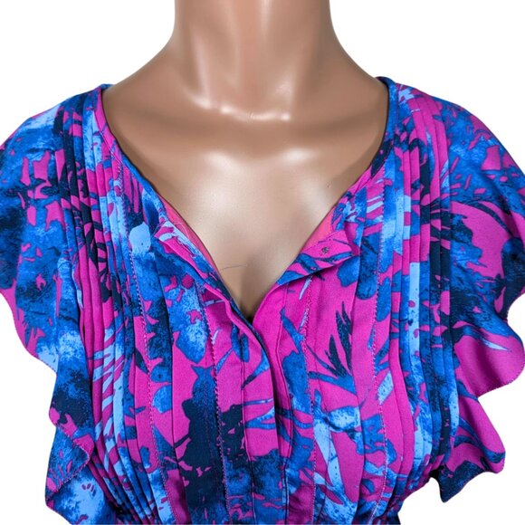 Banana Republic 4 Dress Tropical Print Knee Length Flutter Sleeves Pockets - Picture 5 of 9